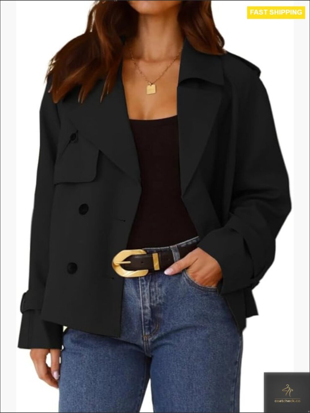 Cropped Trench Coat Double Breasted Blazer Jacket Casual Trendy Office Work